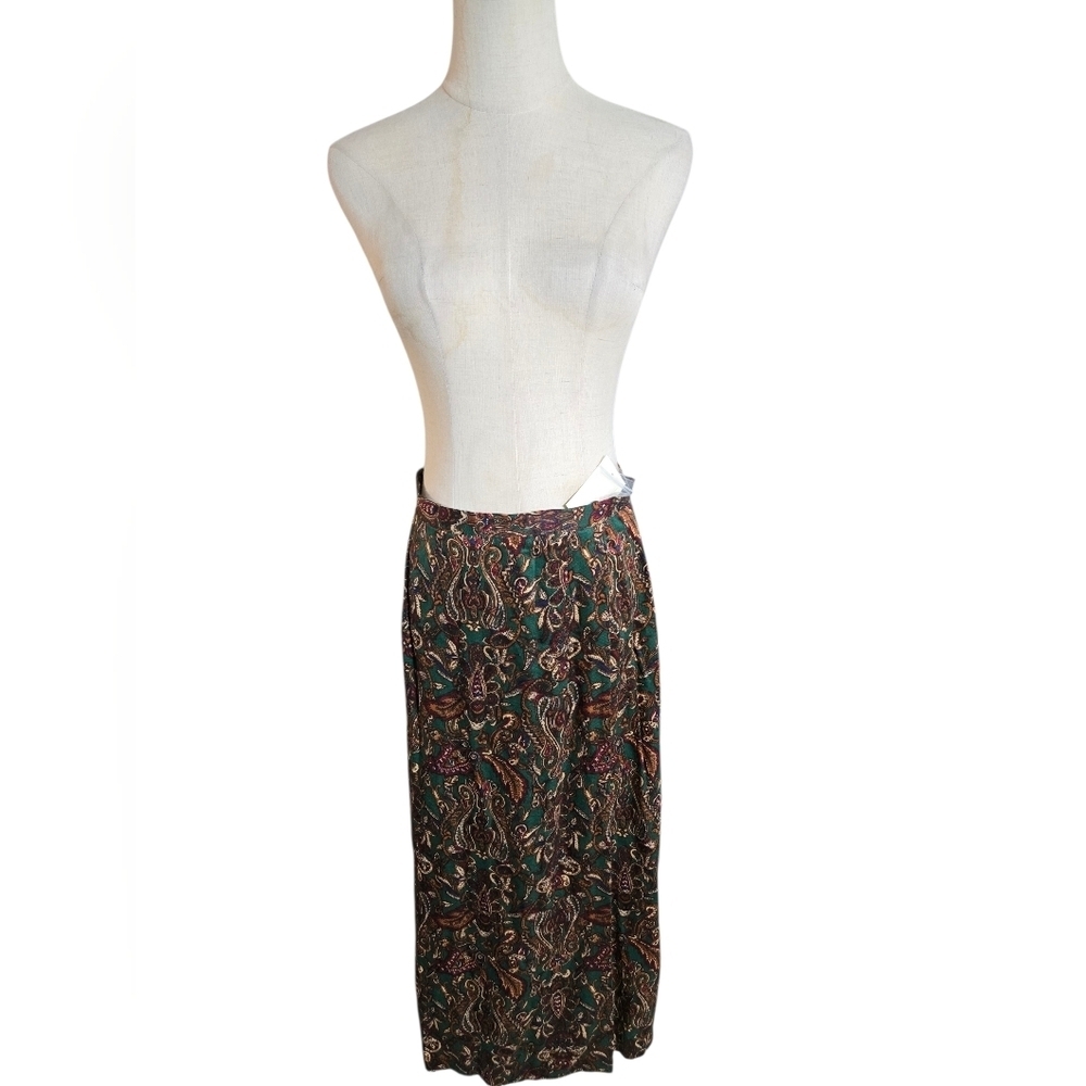 Worthington Green Multicolor Paisley Midil Skirt NWT